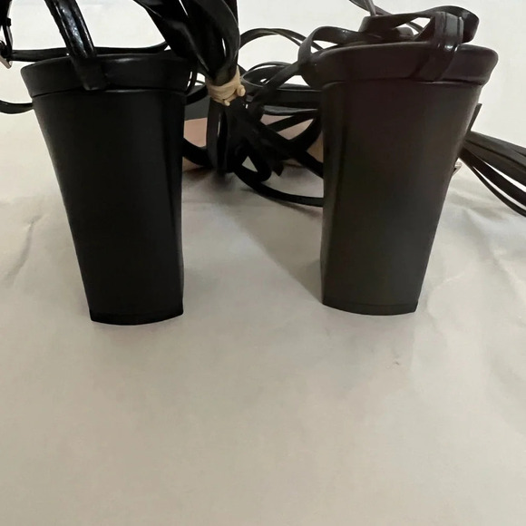 8 By Yoox Lace Up Heel Sandal EU 39, US 9 Black Square Toe Leather NWB - Picture 4 of 10